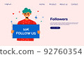 Smiling people celebrate large number of followers on social media. Blogging concept, influencer marketing, network promotion, SMM banner, landing page 92760354