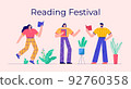 Modern people reading book festival. Set of characters enjoying their hobbies, leisure. Vector illustration in flat cartoon style. 92760358