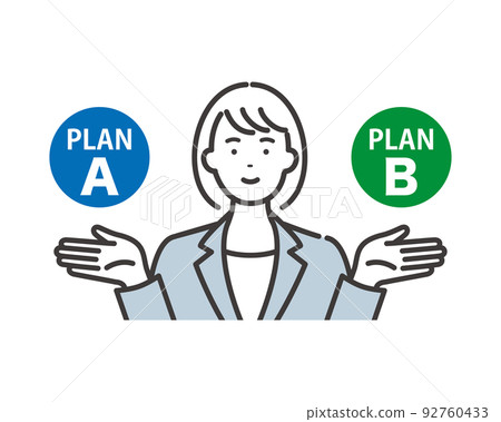A business woman proposing A and B, comparing and explaining 92760433