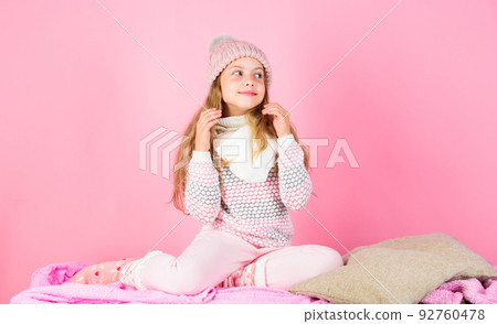 Winter accessory concept. Girl long hair dreamy mood 92760478