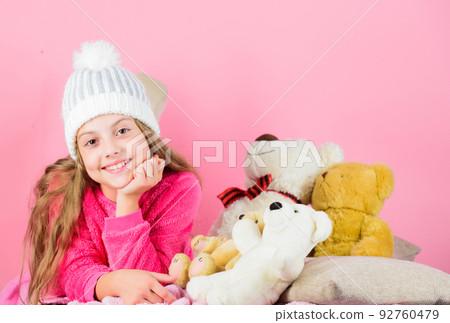 Child small girl playful hold teddy bear plush toy. Kid little Child small girl playful hold teddy bear plush toy. Kid little 92760479