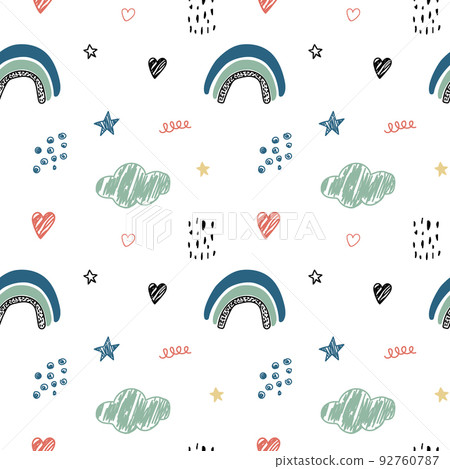 Cute kids seamless pattern with childish simple... - Stock Illustration ...