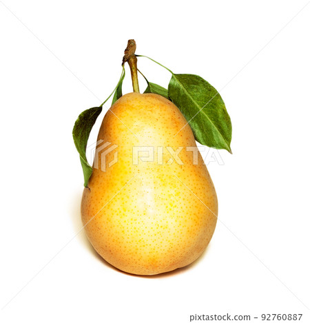 One ripe yellow pear isolated on white background One ripe yellow pear isolated on white background 92760887