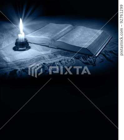 Still life from ancient book with candle Still life from ancient book with candle 92761299