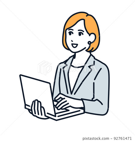 一個穿著西裝的女人帶著筆記本電腦的矢量插圖素材 一個穿著西裝的女人帶著筆記本電腦的矢量插圖素材 92761471