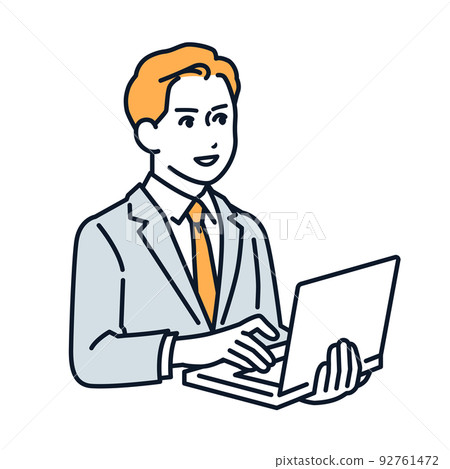 一個穿著西裝的男人帶著筆記本電腦的矢量插圖素材 一個穿著西裝的男人帶著筆記本電腦的矢量插圖素材 92761472