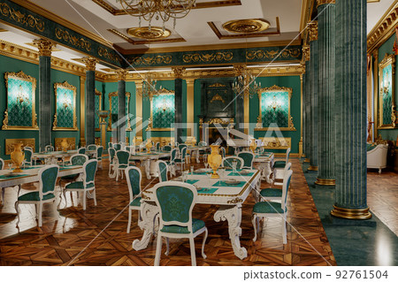 The ballroom and restaurant in classic style. 3D render. The ballroom and restaurant in classic style. 3D render. 92761504