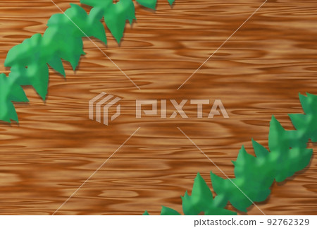 Diagonal green leaves and wood grain Diagonal green leaves and wood grain 92762329