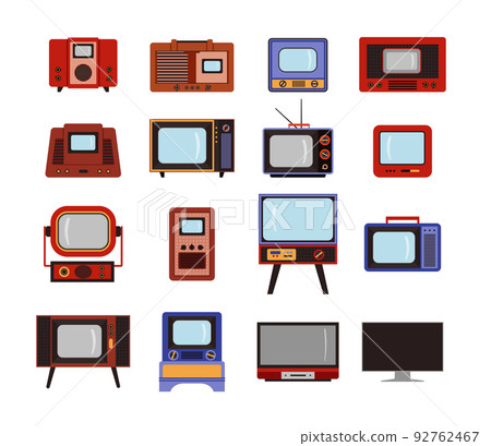 Set of retro TVs and radios, vector flat illustration on a white background. Set of retro TVs and radios, vector flat illustration on a white background. 92762467