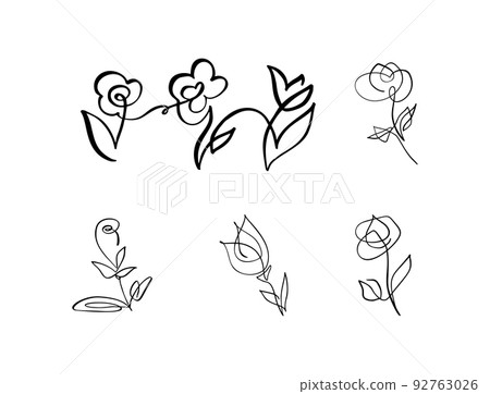 Set of Continuous Line art Drawing Vector Calligraphic Flower logo. Black Sketch icon of Plants Isolated on White Background. One Line Illustration Minimalist Prints Set of Continuous Line art Drawing Vector Calligraphic Flower logo. Black Sketch icon of Plants Isolated on White Background. One Line Illustration Minimalist Prints 92763026