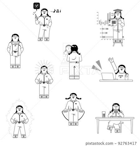 女性的生活方式插圖 set_monochrome 92763417