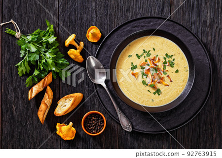 Kanttarellikeitto Finnish Chanterelle Soup in bowl Kanttarellikeitto Finnish Chanterelle Soup in bowl 92763915