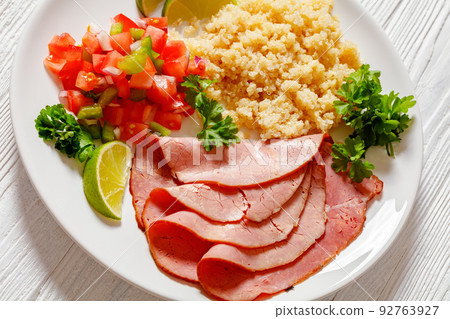 roast beef fillet with quinoa and tomato salsa roast beef fillet with quinoa and tomato salsa 92763927