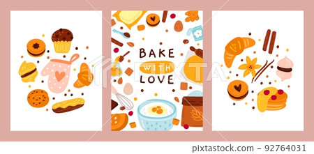 Bakery cards. Cooking process funny banners... - Stock Illustration  [92764031] - PIXTA