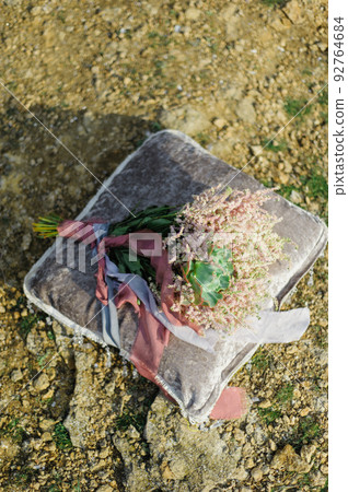 bridal bouquet on pillow bridal bouquet on pillow 92764684