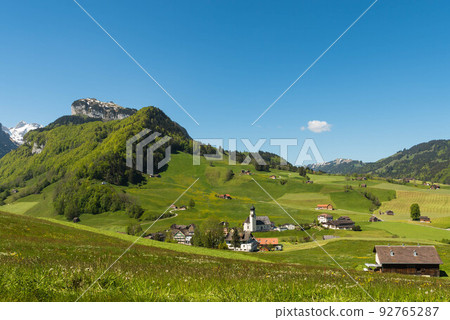 Mountain village in the Swiss Alps, Appenzellerland, Switzerland Mountain village in the Swiss Alps, Appenzellerland, Switzerland 92765287