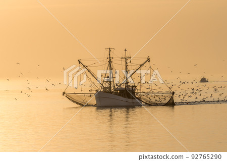 Fishing boat with trawl net Fishing boat with trawl net 92765290