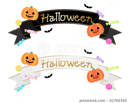 Halloween ribbon 2 types set Handwritten characters Halloween ribbon 2 types set Handwritten characters 92766560