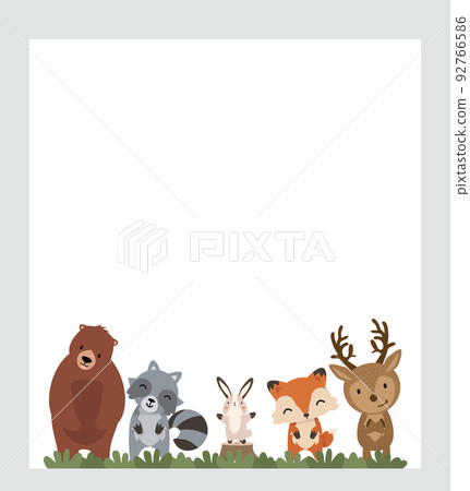 Set of woodland animals flat background 92766586