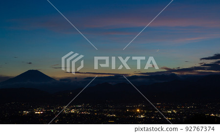 Mt.Fuji seen from Mt.Kobo at dusk, Kanagawa Prefecture 92767374