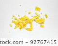 Rippled chips crumbs, scattered potato snack pieces isolated on white background 92767415