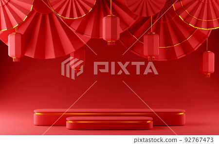 Chinese red luxury background with pedestal, podium, round stage Chinese red luxury background with pedestal, podium, round stage 92767473