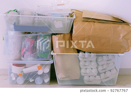 Various garbage for recycling. Plastic, paper, cardboard and metal prepared for recycling. Waste to be recycled. Trash for recycle and reduce ecology environment. Zero waste. 92767767