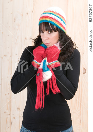 ery cold women in a cabin in autumn or winter ery cold women in a cabin in autumn or winter 92767867