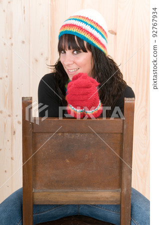 ery cold women in a cabin in autumn or winter ery cold women in a cabin in autumn or winter 92767934