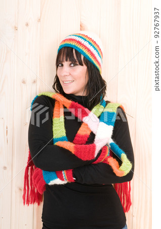 ery cold women in a cabin in autumn or winter ery cold women in a cabin in autumn or winter 92767937
