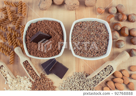 Natural ingredients containing magnesium, vitamins, minerals and dietary fiber. Healthy nutrition 92768888