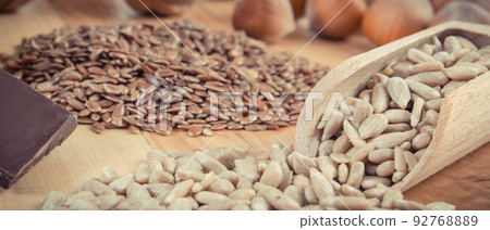 Natural ingredients containing magnesium, vitamins, minerals and dietary fiber. Healthy nutrition Natural ingredients containing magnesium, vitamins, minerals and dietary fiber. Healthy nutrition 92768889