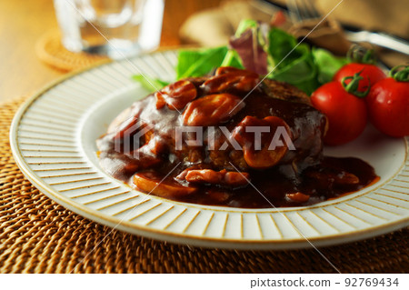 Hamburger Steak Sauce Chasseur Mushroom Sauce Stock Photo