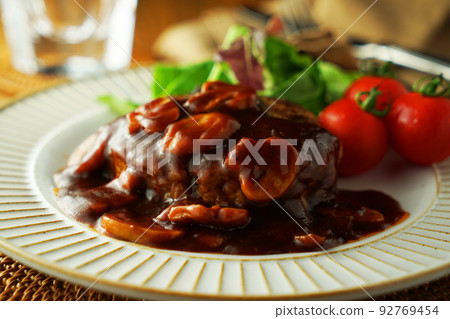 Hamburger Steak Sauce Chasseur Mushroom Sauce Stock Photo