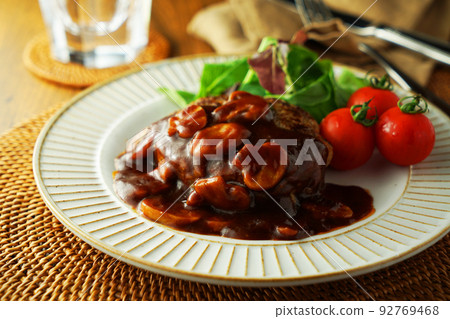 Hamburger Steak Sauce Chasseur Mushroom Sauce Stock Photo