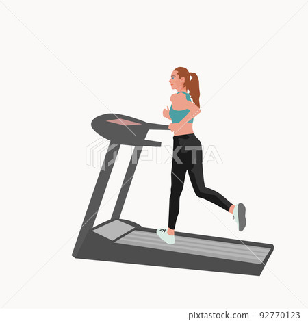woman jogging on treadmill with white background 92770123