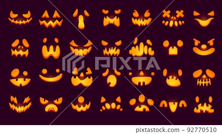 Halloween scary illuminated face in the dark vector illustration. Pumpkin  eyes and smile Stock Vector