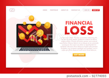 Money loss. Cash with down arrow stocks graph, concept of financial crisis, market fall, bankruptcy. Vector stock illustration 92774093