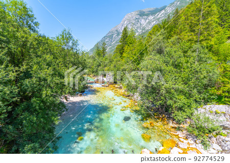 Clear water of Soca River at Small Soca Gorge Clear water of Soca River at Small Soca Gorge 92774529