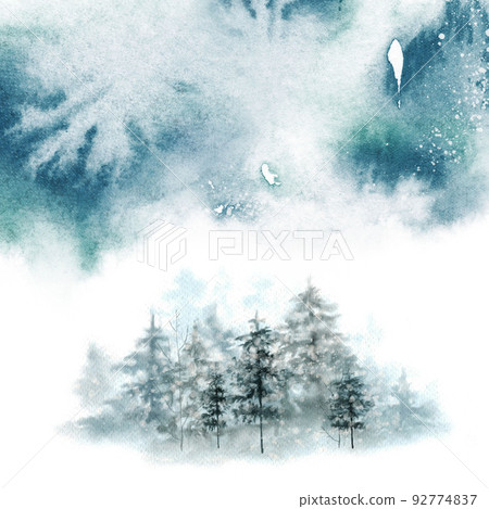 forest, watercolor, snow 92774837
