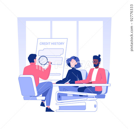 Assessment of borrower isolated concept vector illustration. Mortgage broker checking credit history of young couple, real estate business, borrower assessment process vector concept. Assessment of borrower isolated concept vector illustration. Mortgage broker checking credit history of young couple, real estate business, borrower assessment process vector concept. 92776333