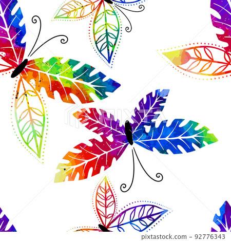 Flying butterflies in watercolor. Seamless background. Mixed media. Vector illustration Flying butterflies in watercolor. Seamless background. Mixed media. Vector illustration 92776343