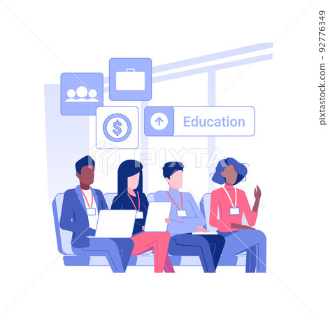 International business conference isolated concept vector illustration. Group of multiethnic people at business conference, international working travel, education process vector concept. International business conference isolated concept vector illustration. Group of multiethnic people at business conference, international working travel, education process vector concept. 92776349