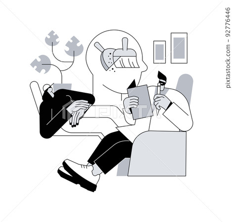 Psychotherapy abstract concept vector illustration. Non pharmacological intervention, verbal counseling, psychotherapy service, behavioral cognitive therapy, private session abstract metaphor. Psychotherapy abstract concept vector illustration. Non pharmacological intervention, verbal counseling, psychotherapy service, behavioral cognitive therapy, private session abstract metaphor. 92776446