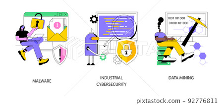 Spyware development abstract concept vector illustration set. Malware and computer virus, industrial cybersecurity, data mining, antivirus security and protection, cyber attack abstract metaphor. Spyware development abstract concept vector illustration set. Malware and computer virus, industrial cybersecurity, data mining, antivirus security and protection, cyber attack abstract metaphor. 92776811