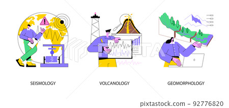 Earth science abstract concept vector illustration set. Seismology and volcanology, geomorphology university discipline, earthquake and tectonic movement, volcanic activity abstract metaphor. Earth science abstract concept vector illustration set. Seismology and volcanology, geomorphology university discipline, earthquake and tectonic movement, volcanic activity abstract metaphor. 92776820