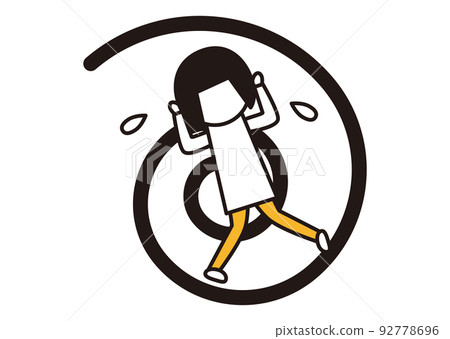 Woman falling in a spiral _ line drawing illustration _ black and yellow Woman falling in a spiral _ line drawing illustration _ black and yellow 92778696