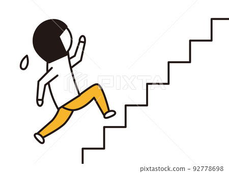 Woman running up the stairs_line drawing illustration_black and yellow Woman running up the stairs_line drawing illustration_black and yellow 92778698