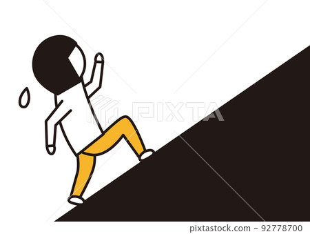 Woman going up a slope _ line drawing illustration _ black and yellow 92778700