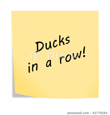 Ducks in a row 3d illustration post note reminder on white with clipping path 92779264